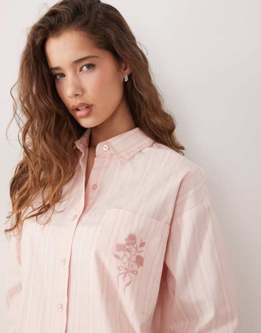 Miss Selfridge – Rosarandig skjorta i oversized fit, del av set, 3 av 4