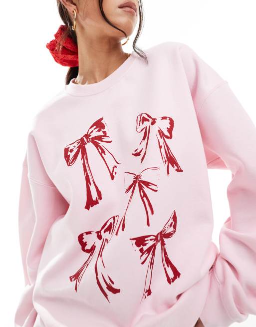 Miss Selfridge – Różowa bluza oversize we wzór w kokardki, 3 z 4