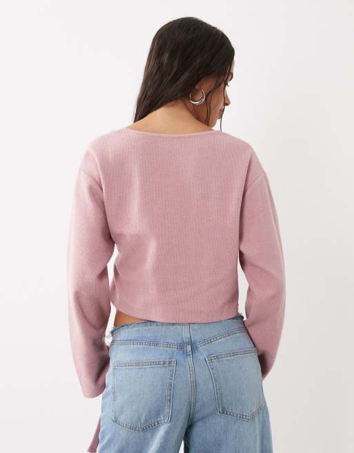 Miss Selfridge różowa bluzka kopertowa, 4 z 4