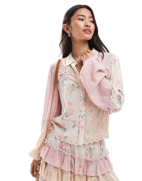Miss Selfridge – Różowa koszula w drobny mieszany kwiatowy wzór - view 1