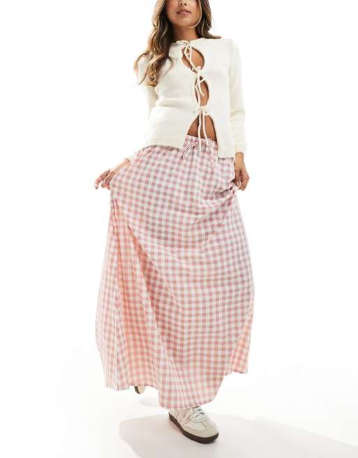 Miss Selfridge – Różowa spódnica maxi w kratkę vichy, 3 z 5