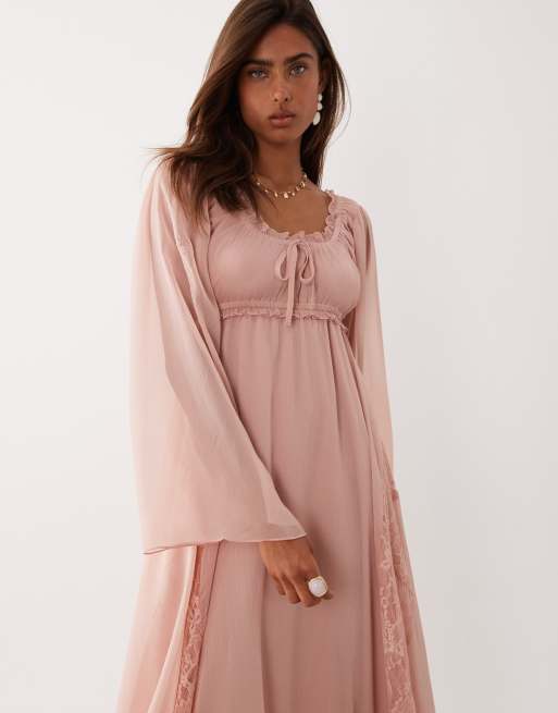 Miss Selfridge – Różowa szyfonowa sukienka maxi w stylu boho, 2 z 4