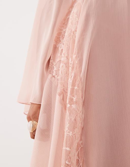 Miss Selfridge – Różowa szyfonowa sukienka maxi w stylu boho, 3 z 4