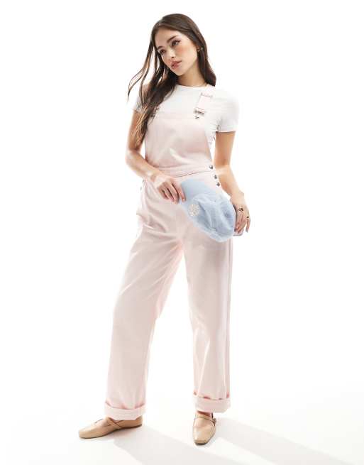 Miss Selfridge – Różowe ogrodniczki jeansowe