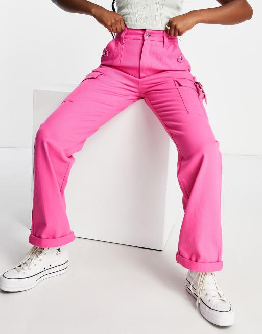 Miss Selfridge – Różowe spodnie bojówki z prostymi nogawkami, 4 z 4