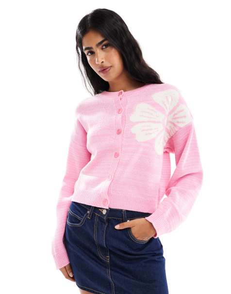Miss Selfridge pink floral knitted cardigan