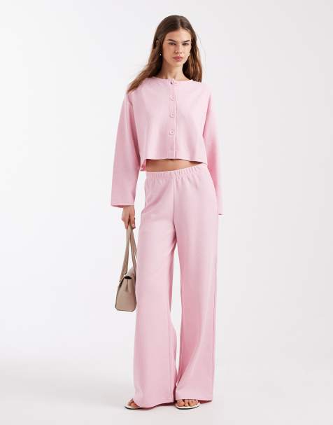 Miss Selfridge – Różowy prążkowany zestaw z miękkiego materiału - view 1