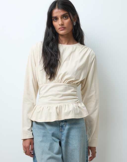 Miss Selfridge ruchad långärmad peplum-topp, 2 av 5