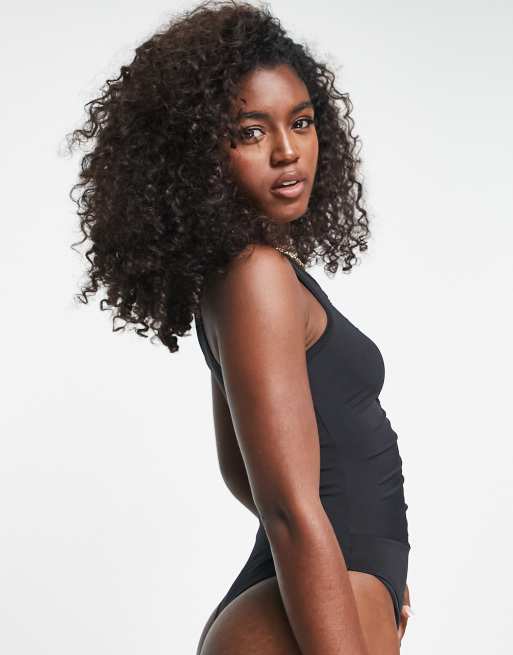 Miss Selfridge ruched 90s bodysuit in black , 2 of 4