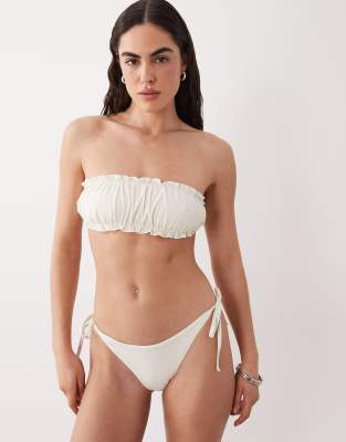 Miss Selfridge Ruched Bandeau Bikini Top In White