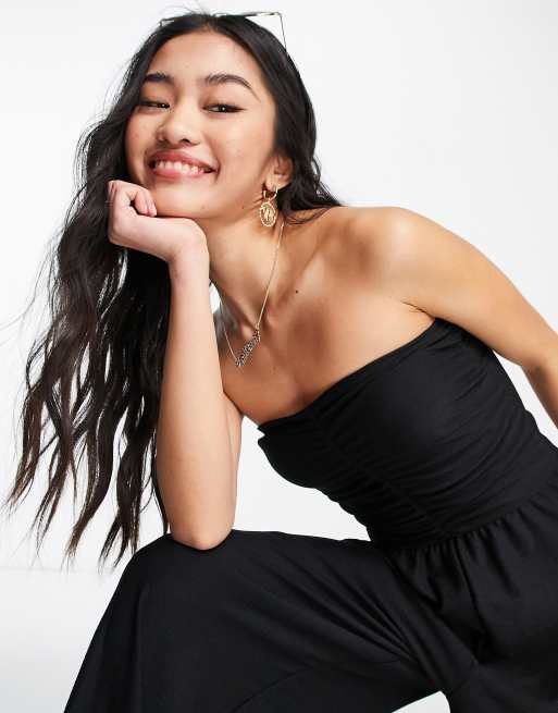 Miss Selfridge ruched bandeau jumpsuit in black , 3 of 4