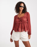 [Miss Selfridge] Miss Selfridge ruched bust chiffon blouse in red S RED