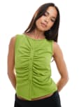 [Miss Selfridge] Miss Selfridge ruched button up boat neck singlet top in lime (Part of a set)-Yellow L Lime