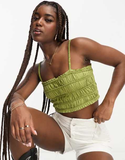 Miss Selfridge ruched cami top in khaki - view 1