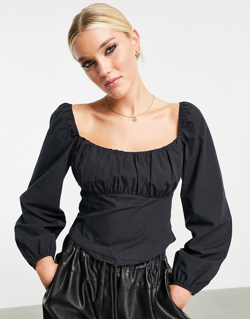 Miss Selfridge ruched corset top in black