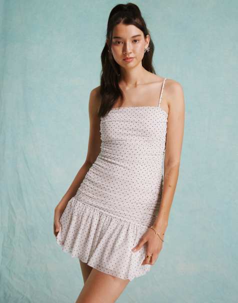 Miss Selfridge ruched draped dress in polka dot - view 1