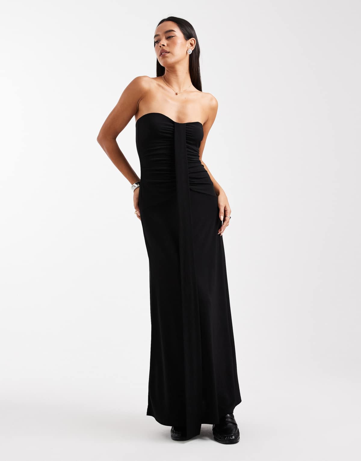 Miss Selfridge ruched front maxi dress in black