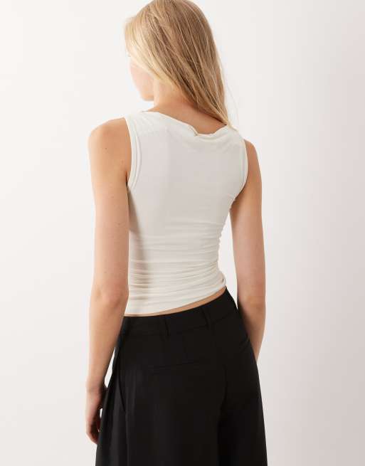 Miss Selfridge ruched front slash neck top cream, 4 of 4