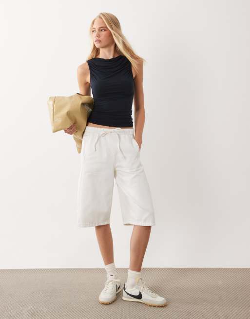 Miss Selfridge ruched front slash neck top in navy, 2 of 4