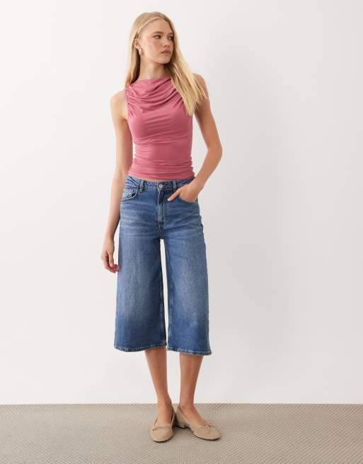 Miss Selfridge ruched front slash neck top in raspberry, 2 of 4
