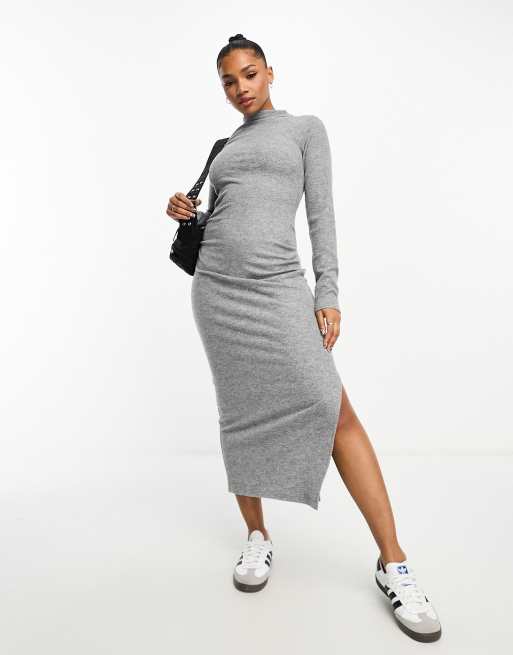Miss Selfridge ruched midi dress in grey
