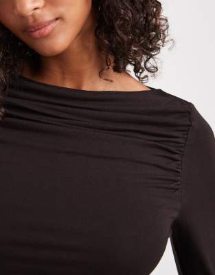 Miss Selfridge Ruched Slash Neck Top In Brown