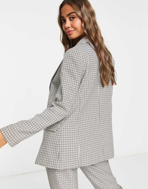Miss Selfridge ruched sleeve blazer in brown check