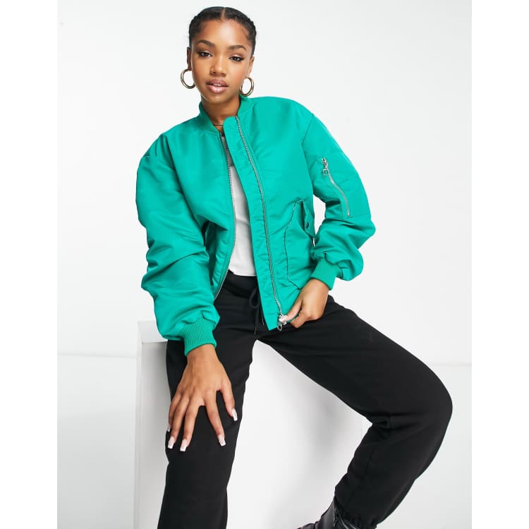 HUGO - Cropped satin bomber jacket with ruched sleeves