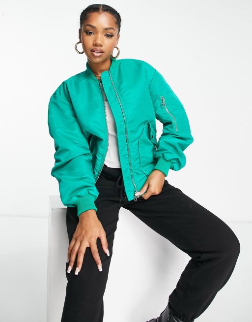 HUGO - Cropped satin bomber jacket with ruched sleeves