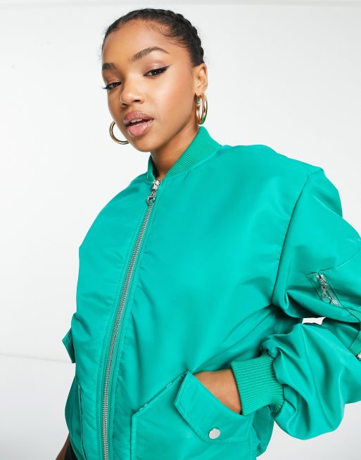 HUGO - Cropped satin bomber jacket with ruched sleeves