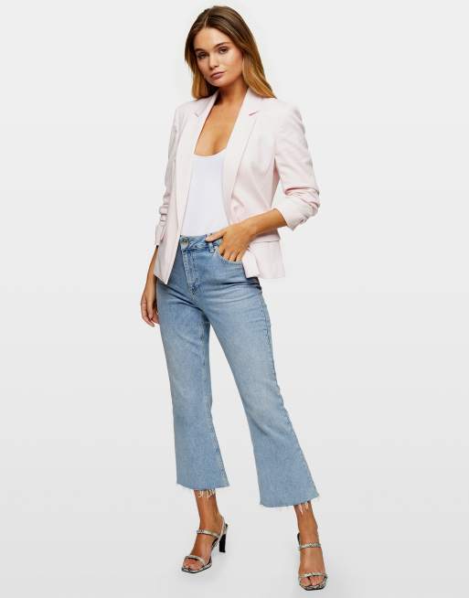 Miss Selfridge ruched sleeve ponte blazer in pale pink