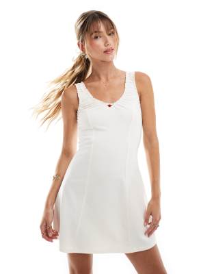 ruched sleeveless mini dress in cream-White