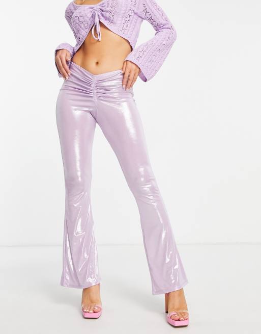 Miss Selfridge ruched slinky kick flare pants in lilac - part of a