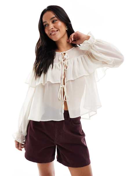 Miss Selfridge ruffle blouse in ecru - view 1