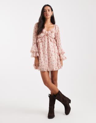 Miss Selfridge Miss Selfridge ruffle chiffon mini dress-Pink