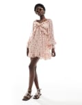 [Miss Selfridge] Miss Selfridge ruffle chiffon mini dress-Pink 4 Pink floral print