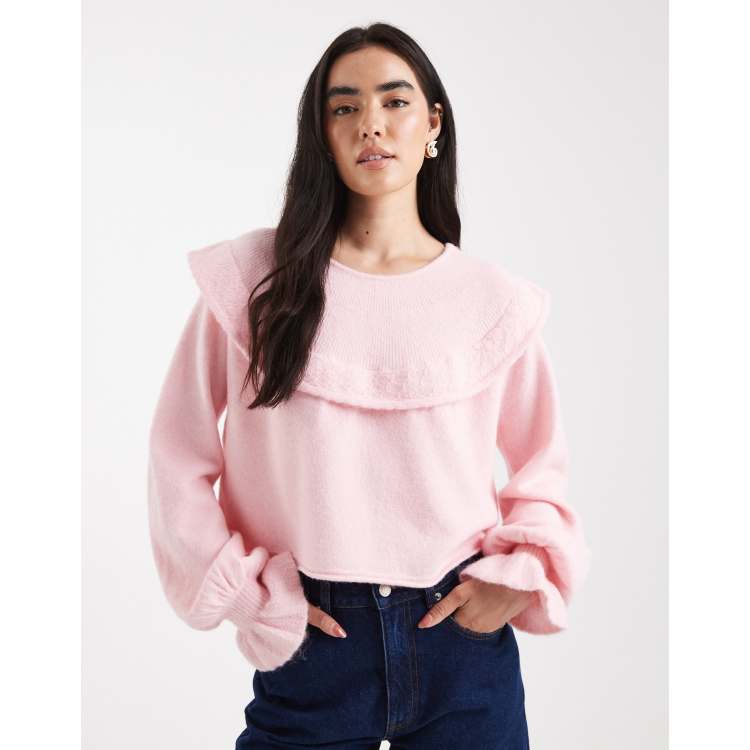 Ruffle collar knit tops ロゼミューズ ピンク Ruffle collar knit tops – BUNNY APARTMENT