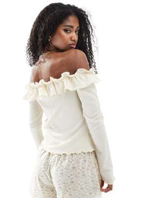 Miss Selfridge Ruffle Detail Bardot Top-white In White