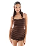[Miss Selfridge] Miss Selfridge ruffle detail cami top in chocolate-Brown 6 Chocolate