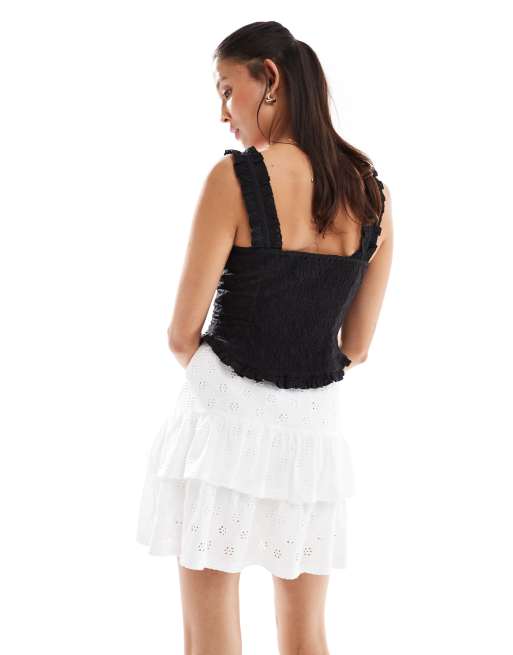 Miss Selfridge ruffle detail embroidered skort in ivory