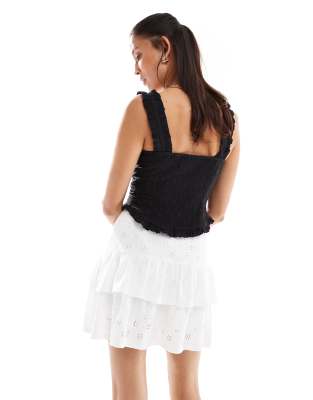 Miss Selfridge ruffle detail embroidered skort in ivory