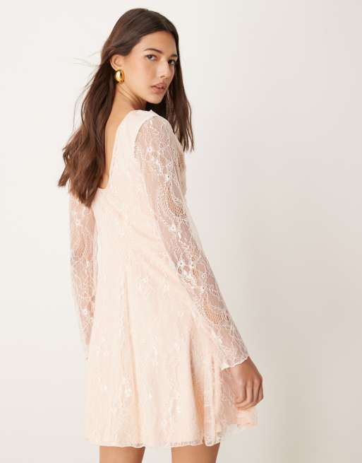 Miss Selfridge ruffle detail long sleeve lace mini dress, 3 of 4