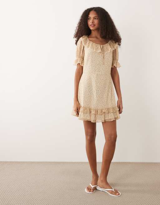 Miss Selfridge ruffle detail mini dress in ditsy, 2 of 4