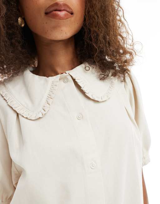 Miss Selfridge ruffle detail shirt dress in ecru, 3 of 4