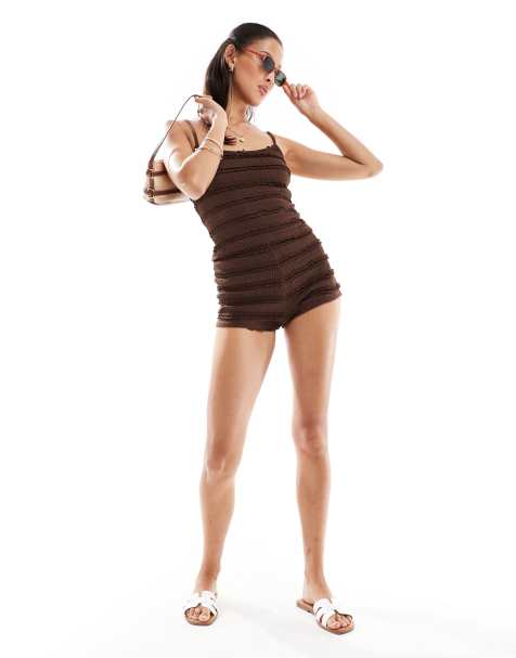 Miss Selfridge ruffle detail shorts in chocolate - view 1