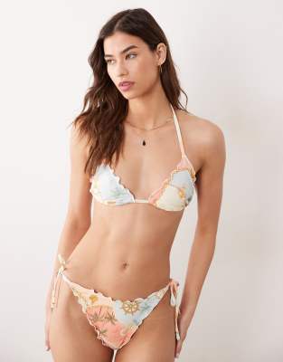 Miss Selfridge Ruffle Edge Triangle Bikini Top In Multi