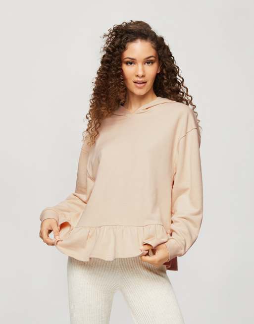 Miss Selfridge ruffle hem hoodie in cream ASOS