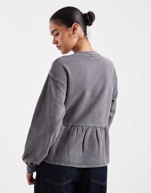 Miss Selfridge ruffle hem sweatshirt in charcoal, 4 of 4