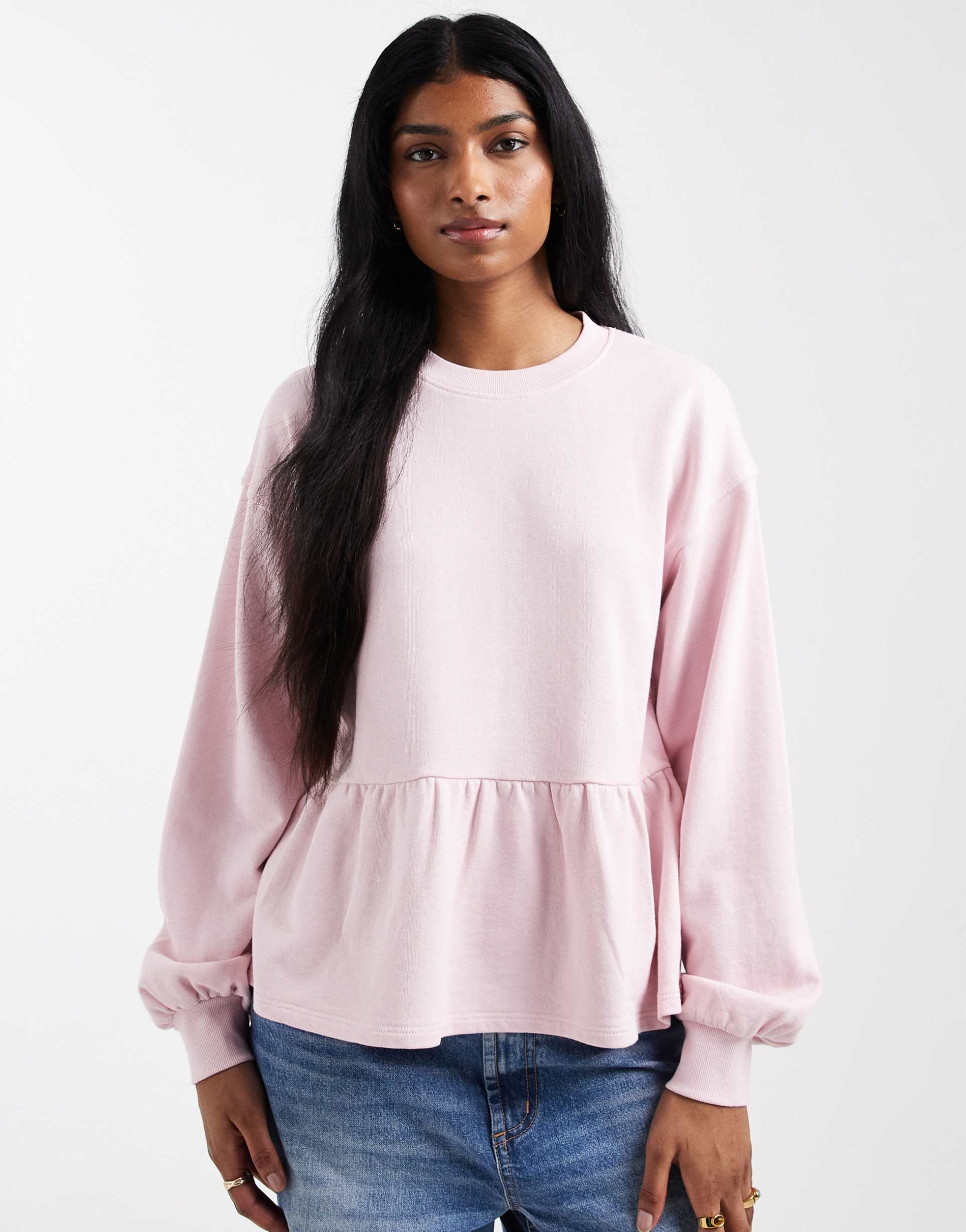 miss selfridge ruffle hem sweatshirt in pale pink