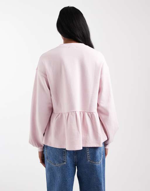 Miss Selfridge ruffle hem sweatshirt in pale pink, 3 of 4